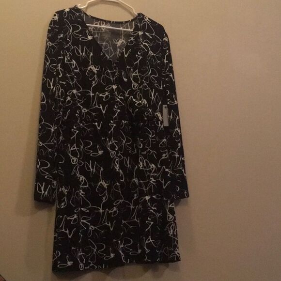 Nine West dress women's size xxl white black background wrap look squigg… - Picture 3 of 10